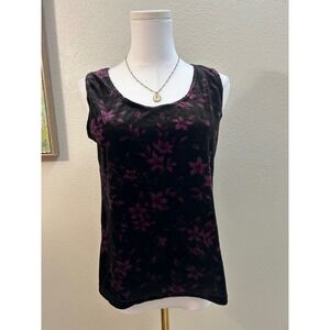 Vintage Velvet Floral Tank Top Black Purple 90s Grunge Y2K Sleeveless Top Size S